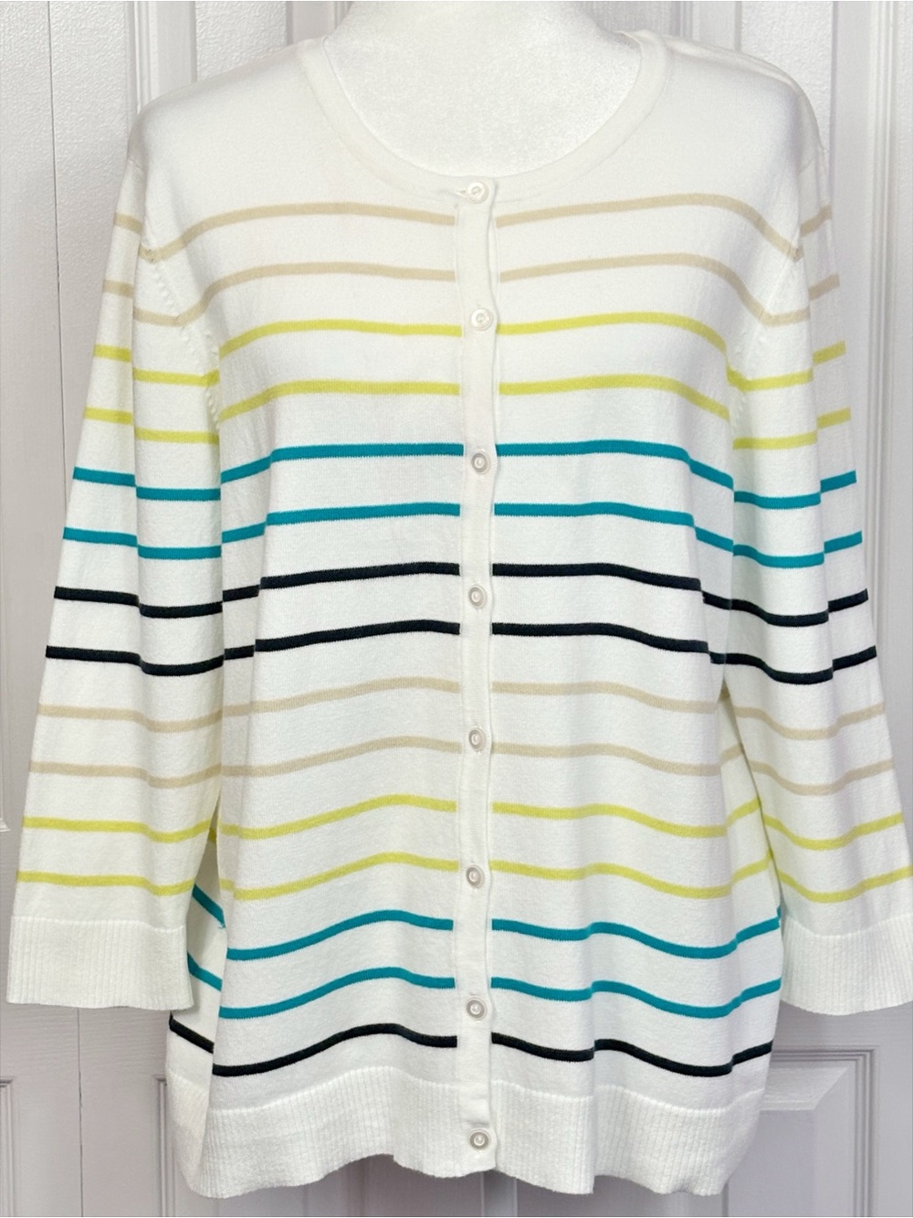 NWT Christopher & Banks Off White Multicolor Stripe Cardigan Sweater XLP
